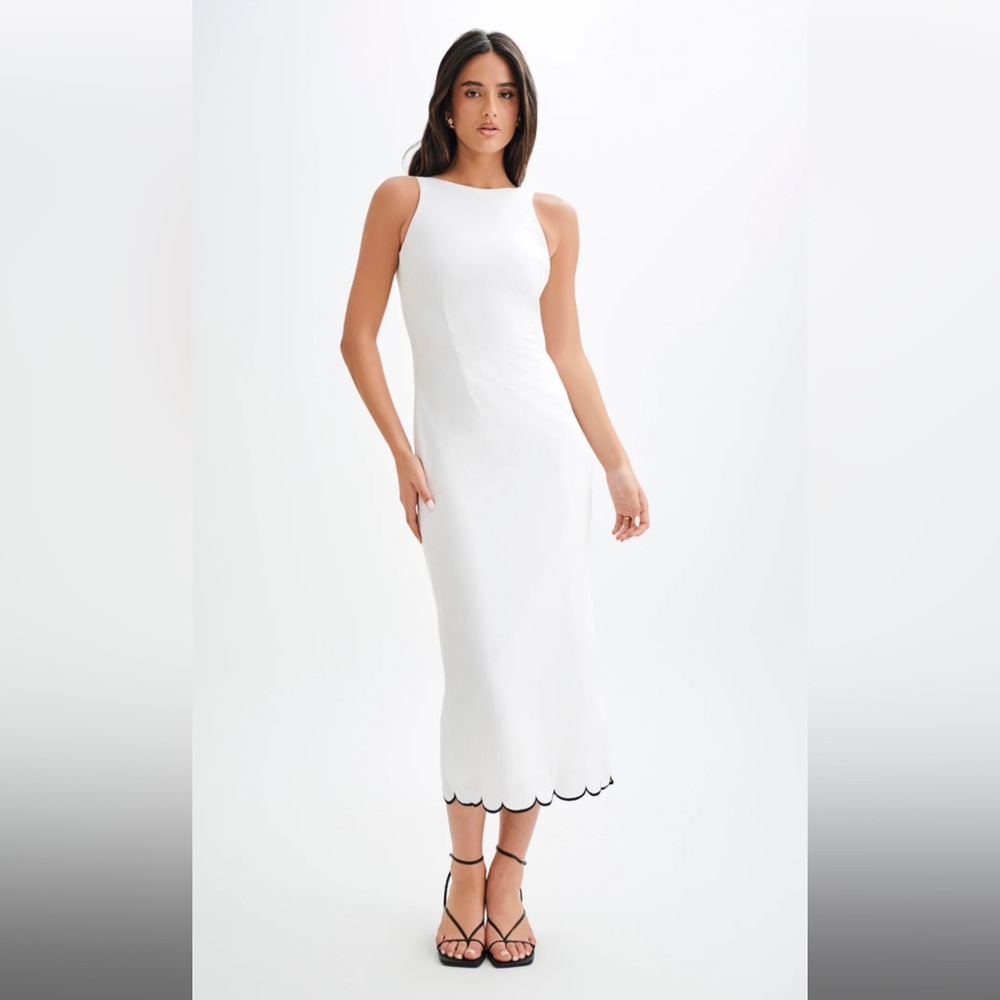 MESHKI Scalloped Linen Midi Dress